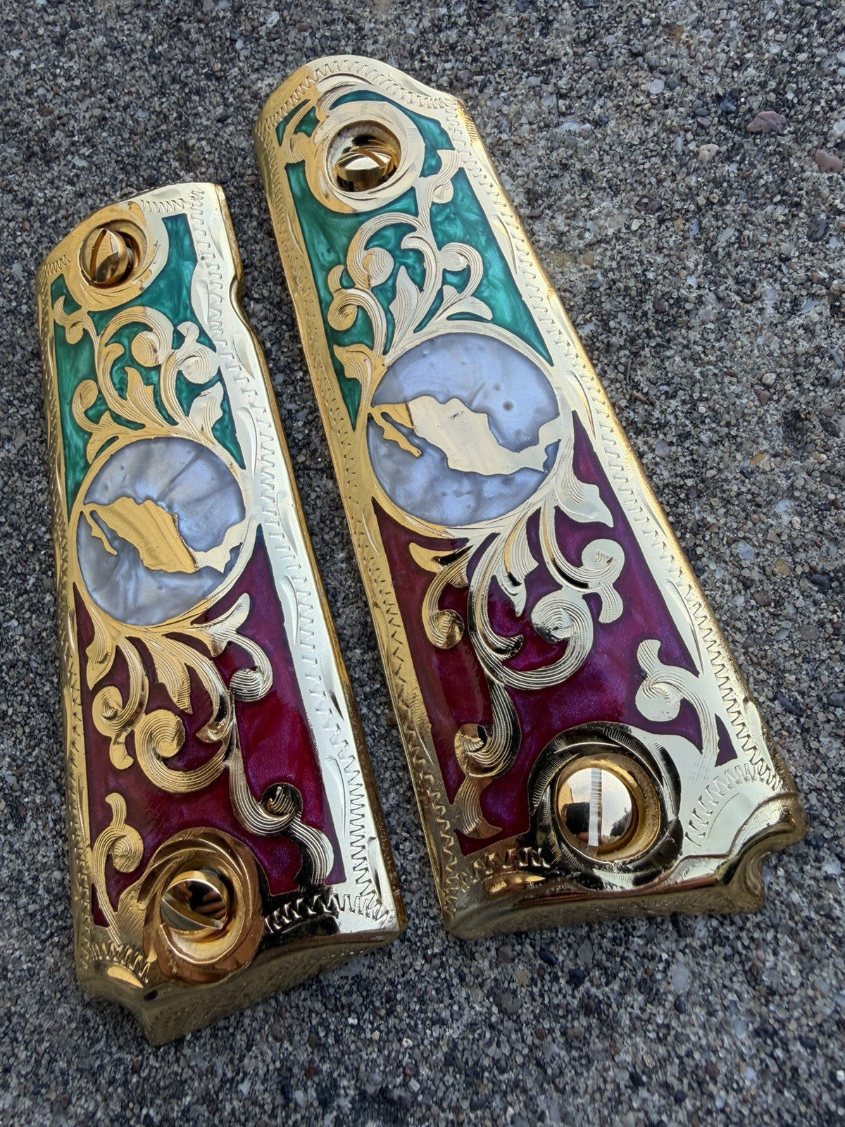 1911 45 38 Super Full Size Mexico Gold Gun Pistol Grip Cachas & 24K Screws
