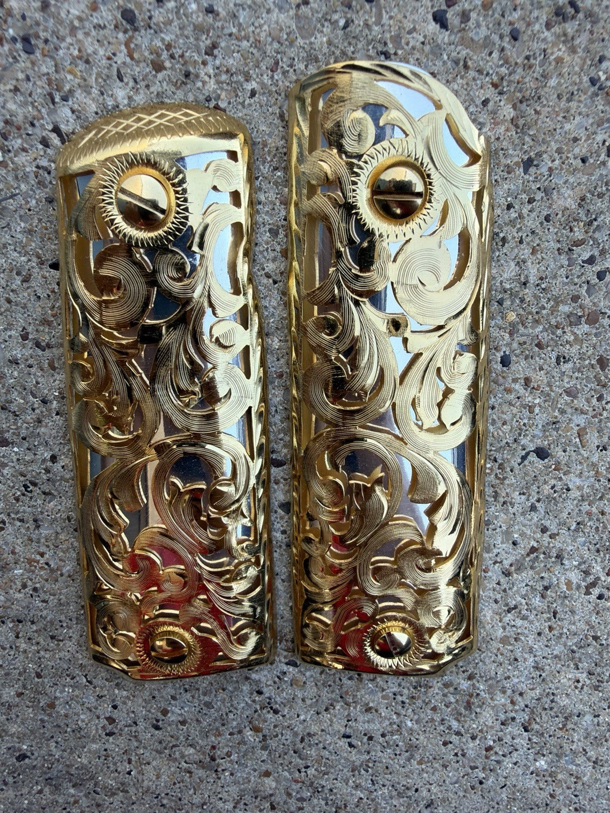 1911 45 38 Super Full Size Gold Gun Pistol Grip Cachas Chapeado & 24K Screws