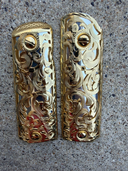 1911 45 38 Super Full Size Gold Gun Pistol Grip Cachas Chapeado & 24K Screws