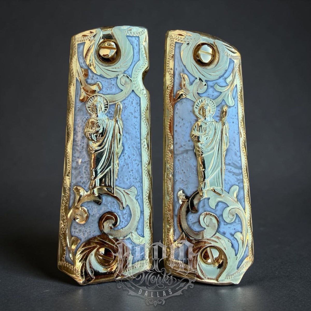 1911 45 38 Super Full Size San Judas Gold Gun Pistol Grip Cachas & 24K Screws