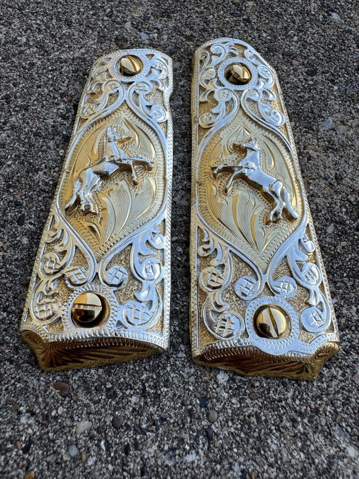 1911 45 38 Super Full Size Colt Horse Gold Gun Pistol Grip Cachas & 24K Screws