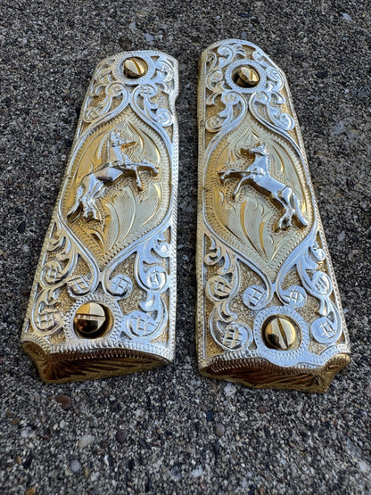 1911 45 38 Super Full Size Colt Horse Gold Gun Pistol Grip Cachas & 24K Screws