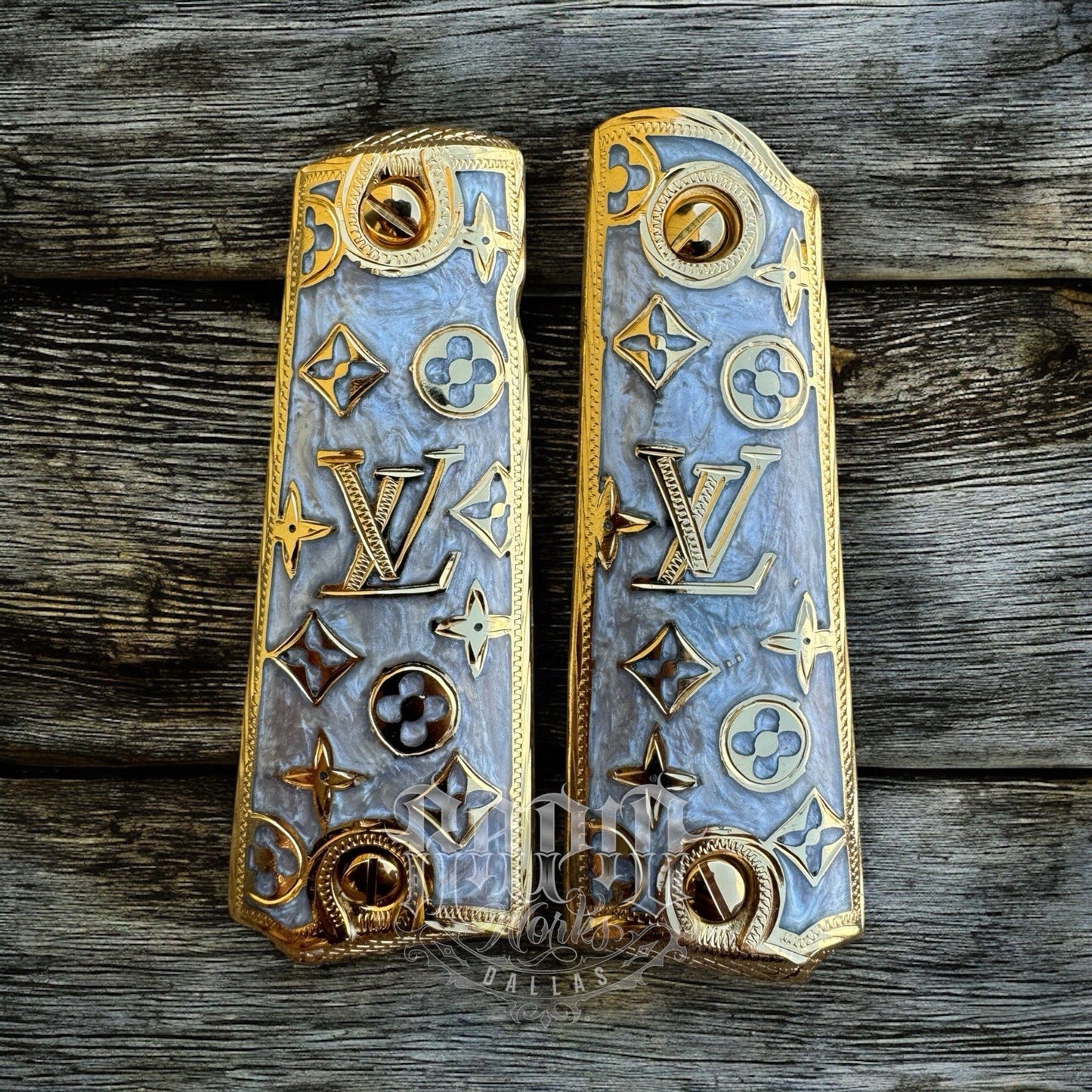 1911 45 38 Super Full Size Gold Gun Pistol Grip Cachas Chapeado & 24K Screws