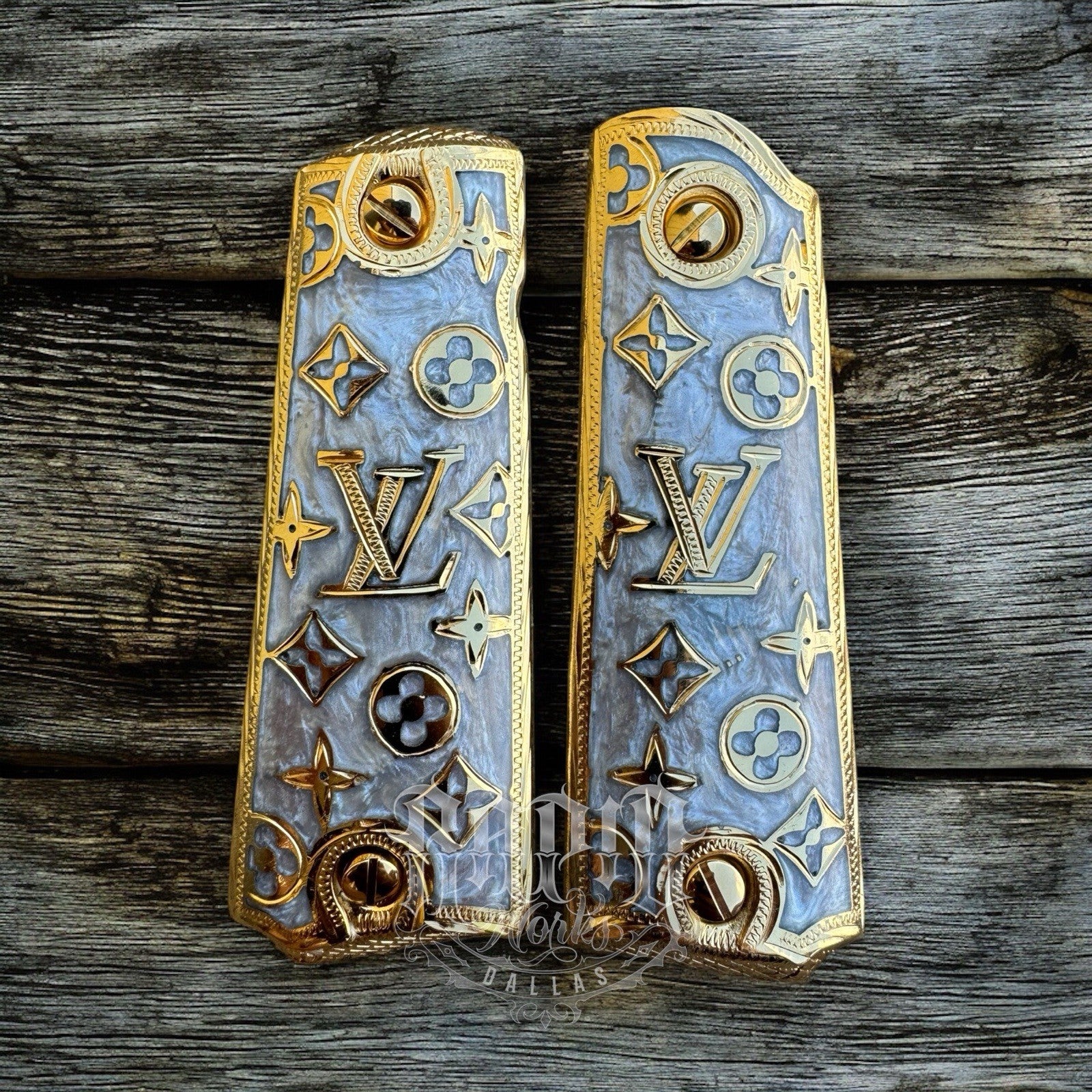 1911 45 38 Super Full Size Gold Gun Pistol Grip Cachas Chapeado & 24K Screws