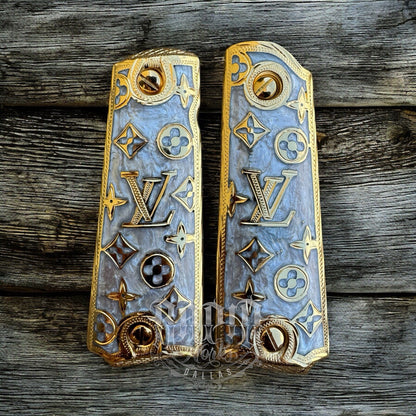 1911 45 38 Super Full Size Gold Gun Pistol Grip Cachas Chapeado & 24K Screws