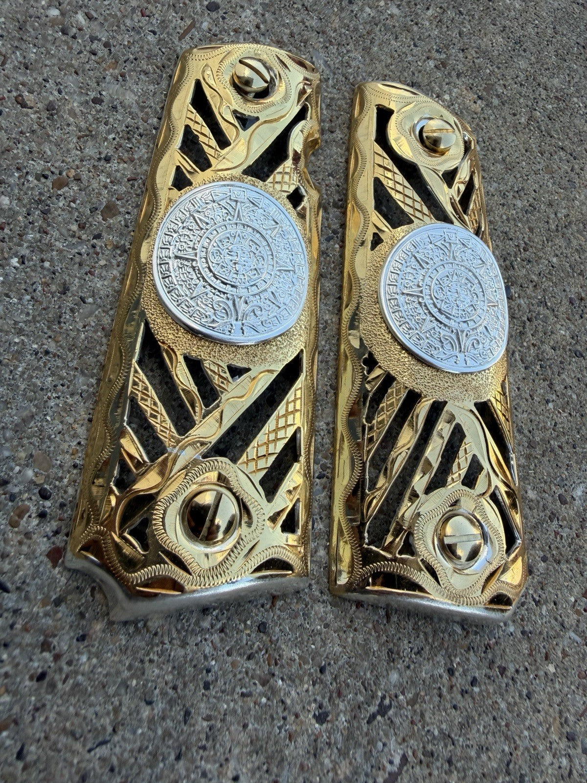 1911 45 38 Super Full Size Aztec Gold Gun Pistol Grip Cachas & 24K Screws