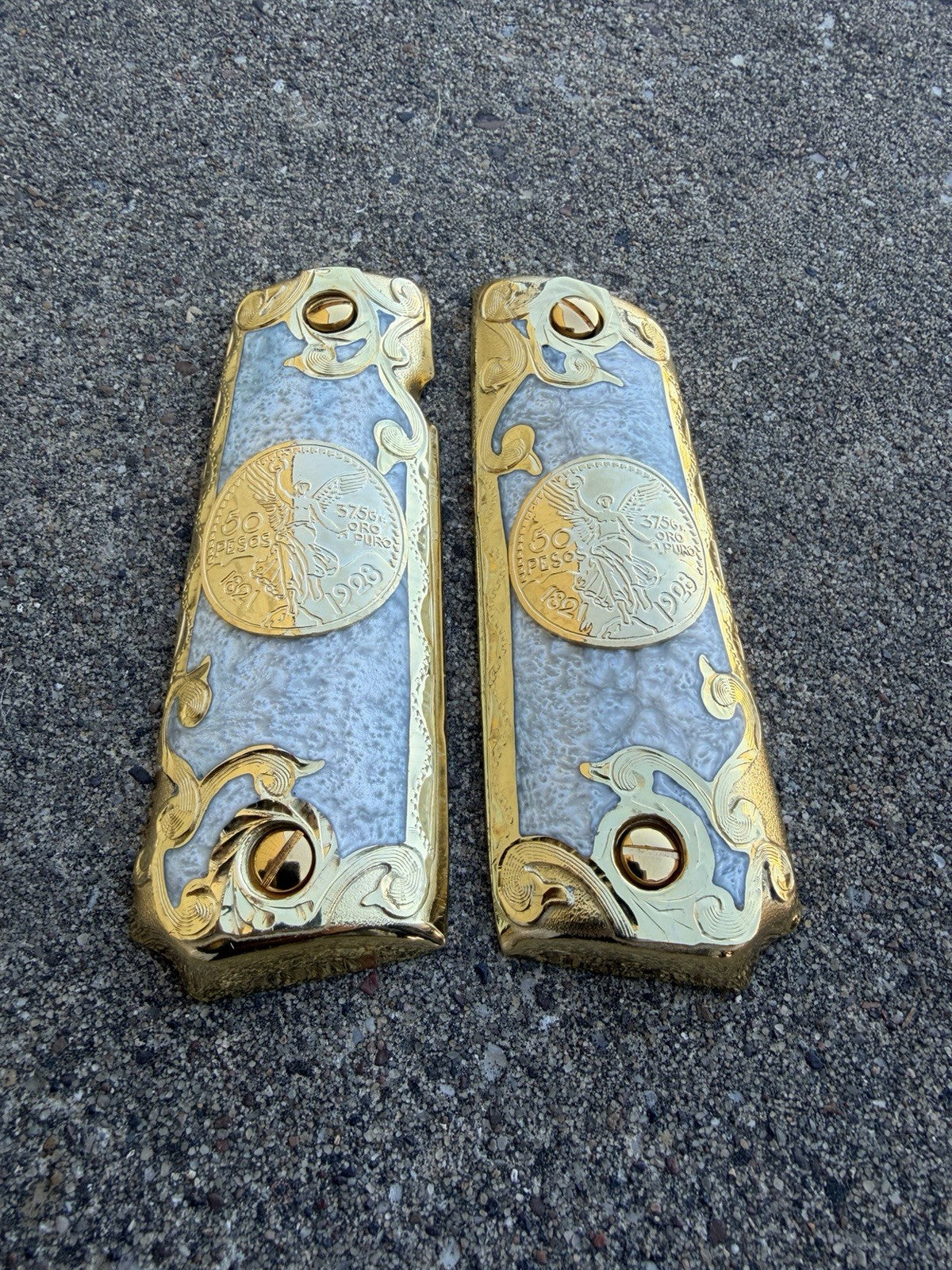 1911 45 38 Super Full Size Centenario Gold Gun Pistol Grip Cachas & 24K Screws