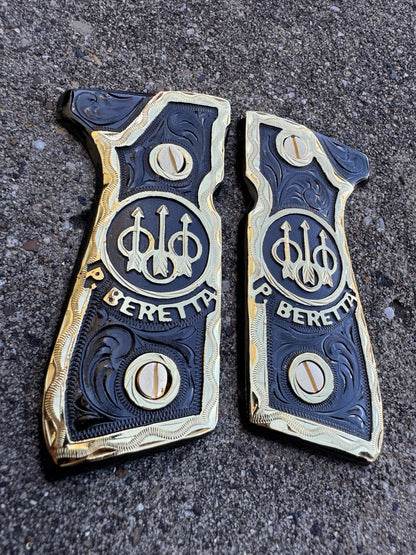 Beretta 92FS Cachas Gold Plated Pistol Custom Grips & Gold Screws