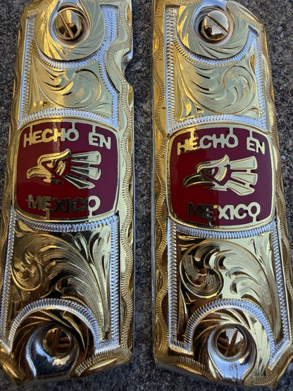 1911 45 38 Super Full Size Hecho En Mexico Gold Gun Pistol Grip Cachas & Screws