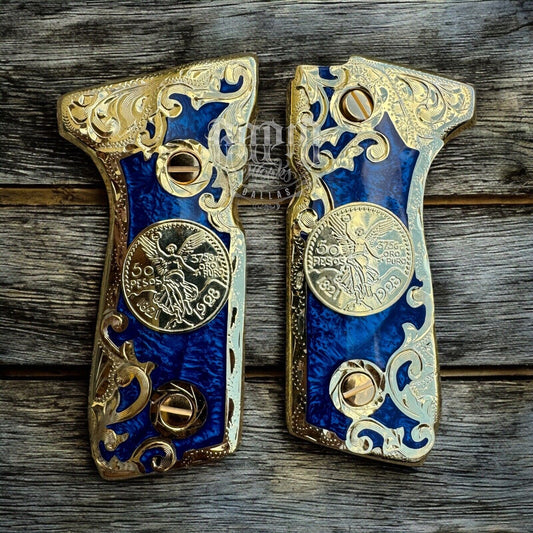 Beretta 92FS Cachas Centenario Gold Plated Pistol Custom Grips & Gold Screws