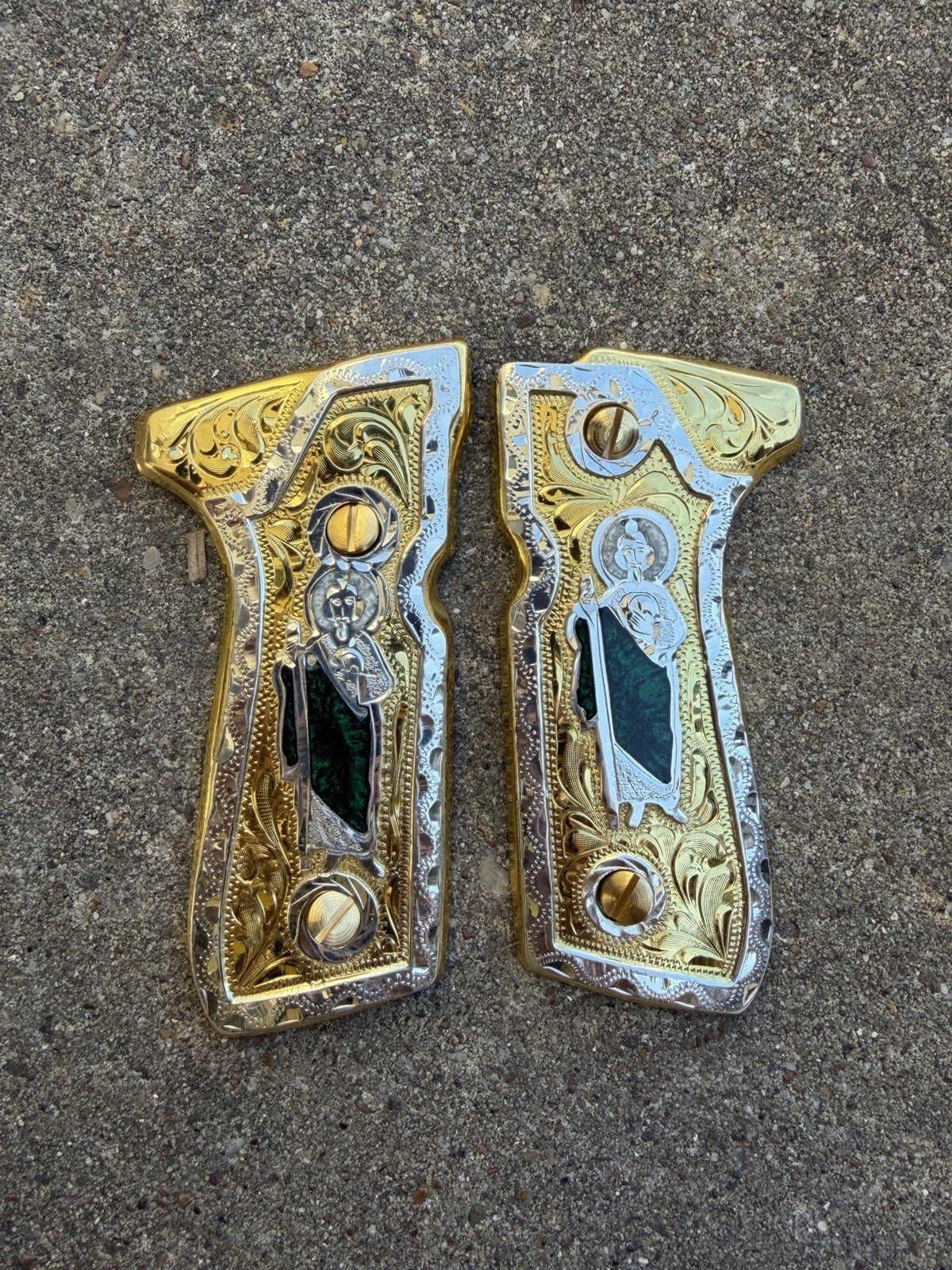 Beretta 92FS Cachas San Judas Gold Plated Pistol Custom Grips & Gold Screws