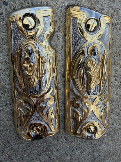 1911 45 38 Super Full Size San Judas Gold Gun Pistol Grip Cachas & 24K Screws