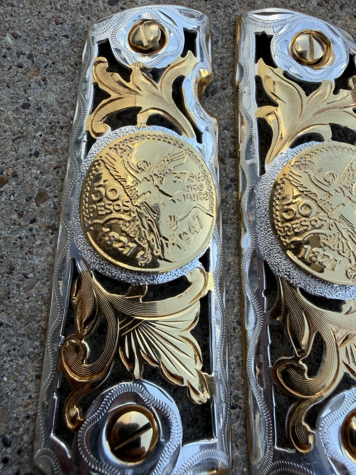 1911 45 38 Super Full Size Centenario Gold Gun Pistol Grip Cachas & 24K Screws
