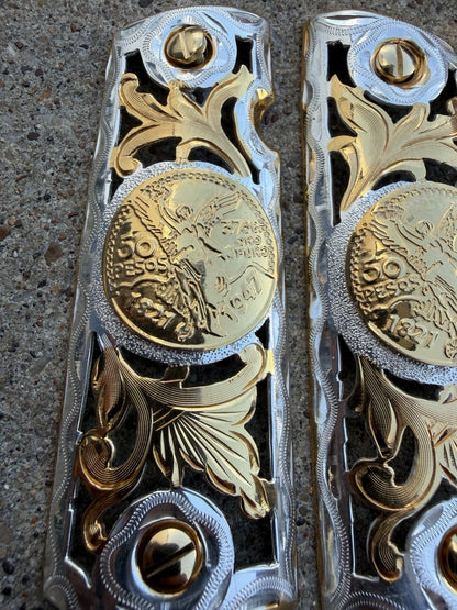 1911 45 38 Super Full Size Centenario Gold Gun Pistol Grip Cachas & 24K Screws