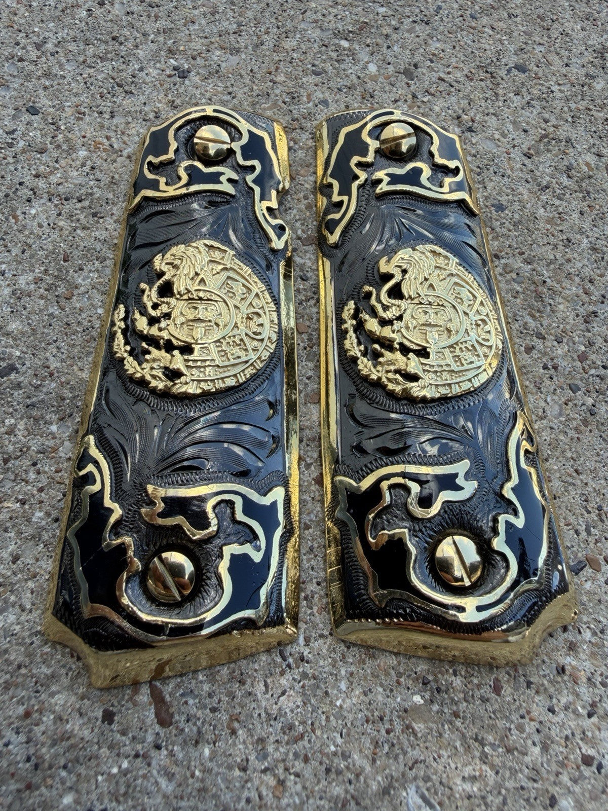 1911 45 38 Super Full Size Azteca Gold Gun Pistol Grip Cachas & 24K Screws