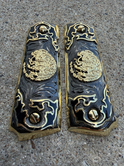 1911 45 38 Super Full Size Azteca Gold Gun Pistol Grip Cachas & 24K Screws