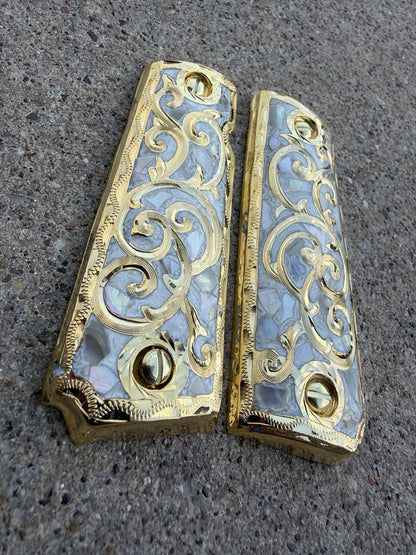 1911 45 38 Super Full Size Gold Gun Pistol Grip Cachas Chapeado & 24K Screws