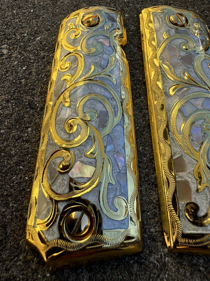 1911 45 38 Super Full Size Gold Gun Pistol Grip Cachas Chapeado & 24K Screws