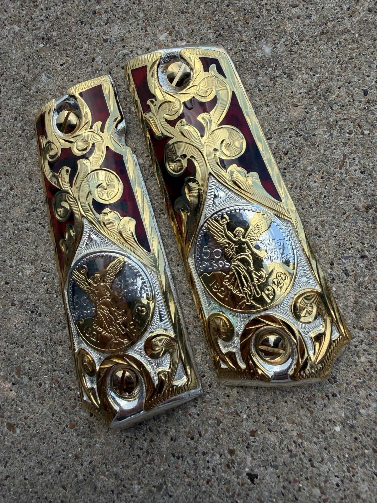 1911 45 38 Super Full Size Centenario Gold Gun Pistol Grip Cachas & 24K Screws
