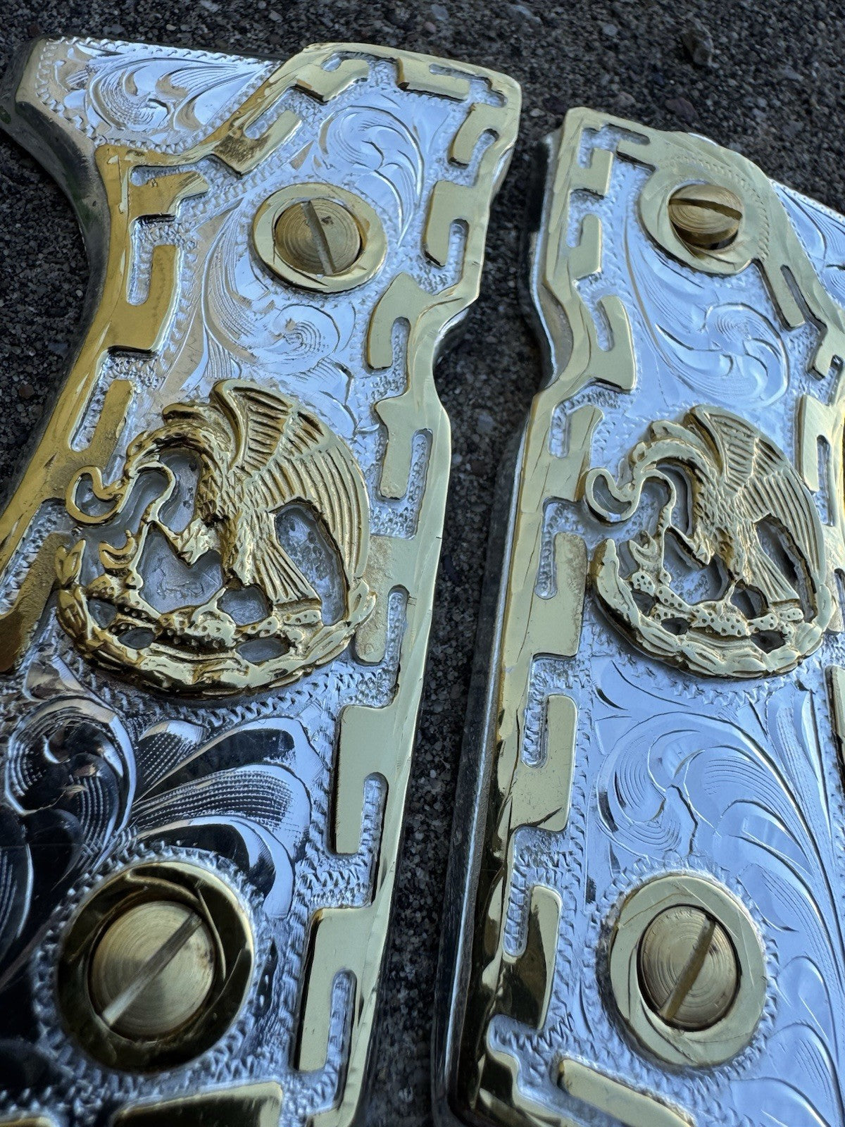 Beretta 92FS Cachas Mexican Eagle Gold Plated Pistol Custom Grips & Gold Screws