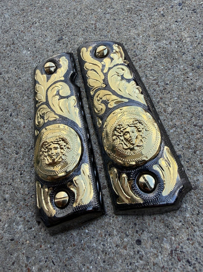 1911 45 38 Super Full Size Versace Gold Gun Pistol Grip Cachas & 24K Screws