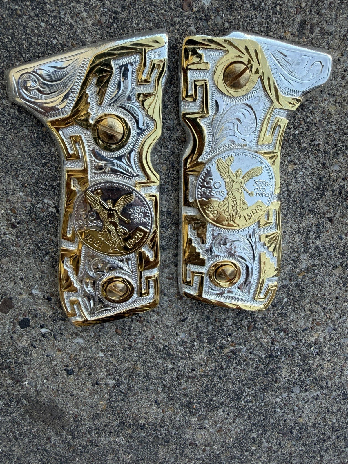 Beretta 92FS Cachas Centenario Gold Plated Pistol Custom Grips & Gold Screws