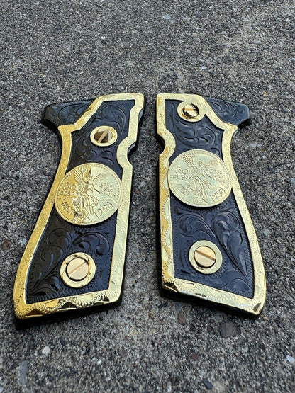 Beretta 92FS Cachas Centenario Gold Plated Pistol Custom Grips & Gold Screws