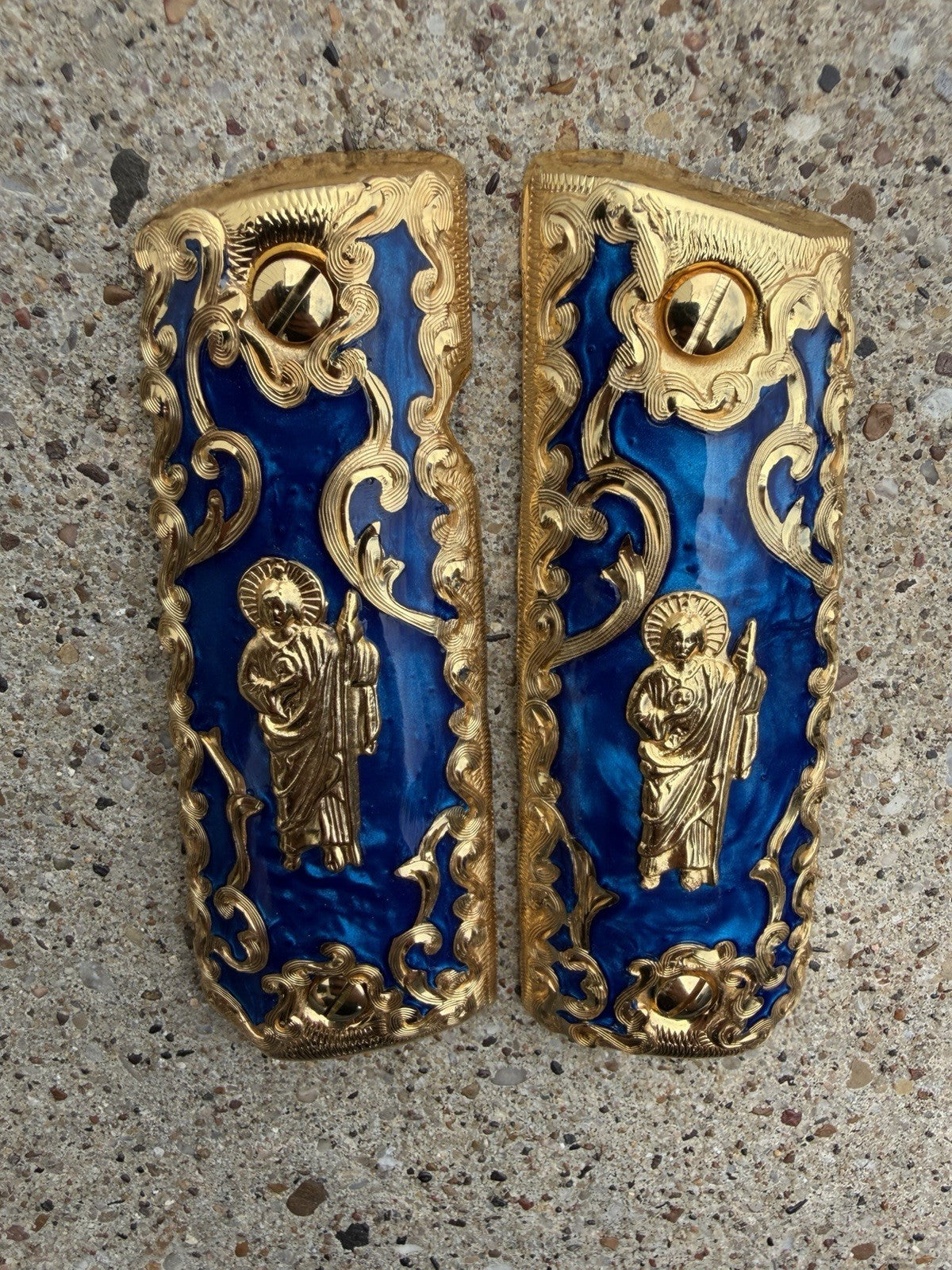 1911 45 38 Super Full Size San Judas Gold Gun Pistol Grip Cachas & 24K Screws