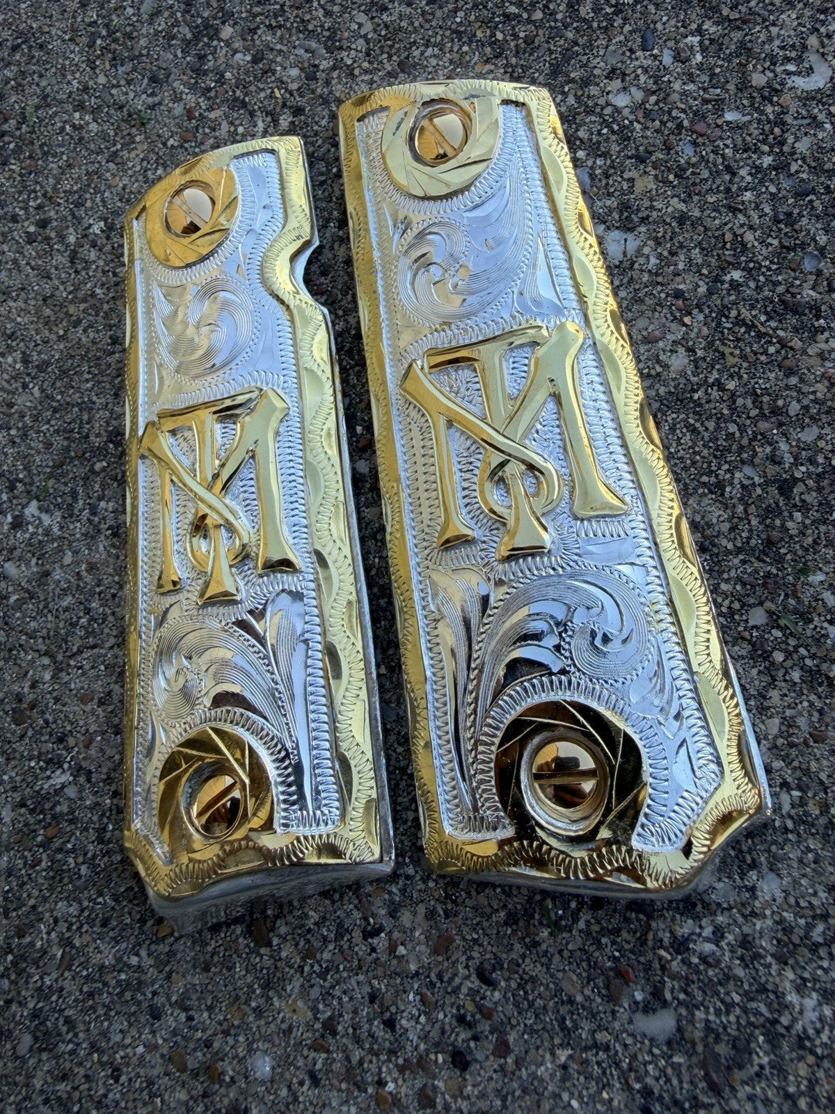 1911 45 38 Super Full Size Scarface Gold Gun Pistol Grip Cachas & 24K Screws