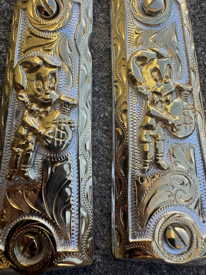 1911 45 38 Super Full Size Richie Rich Gold Gun Pistol Grip Cachas & 24K Screws