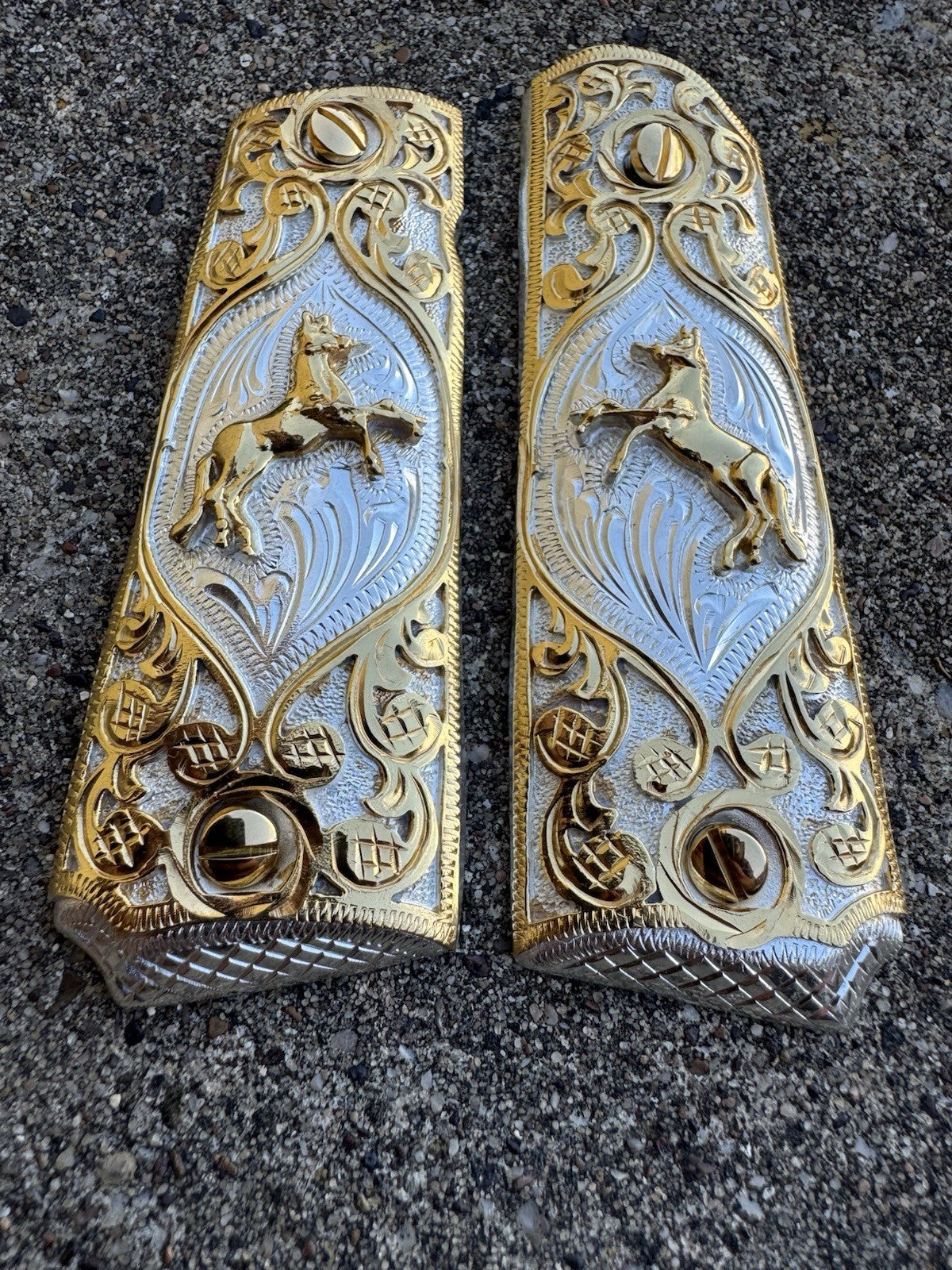 1911 45 38 Super Full Size Colt Horse Gold Gun Pistol Grip Cachas & 24K Screws