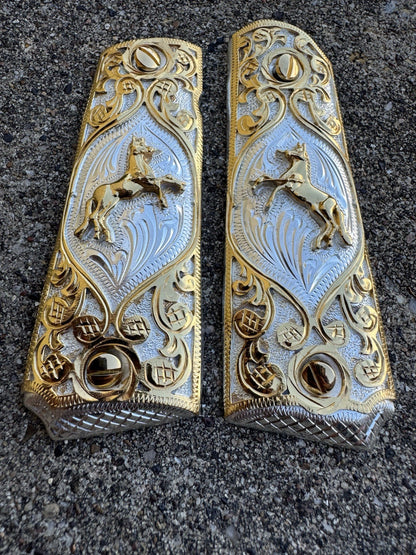 1911 45 38 Super Full Size Colt Horse Gold Gun Pistol Grip Cachas & 24K Screws