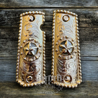1911 45 38 Super Full Size Gold Gun Pistol Grip Cachas Chapeado & 24K Screws