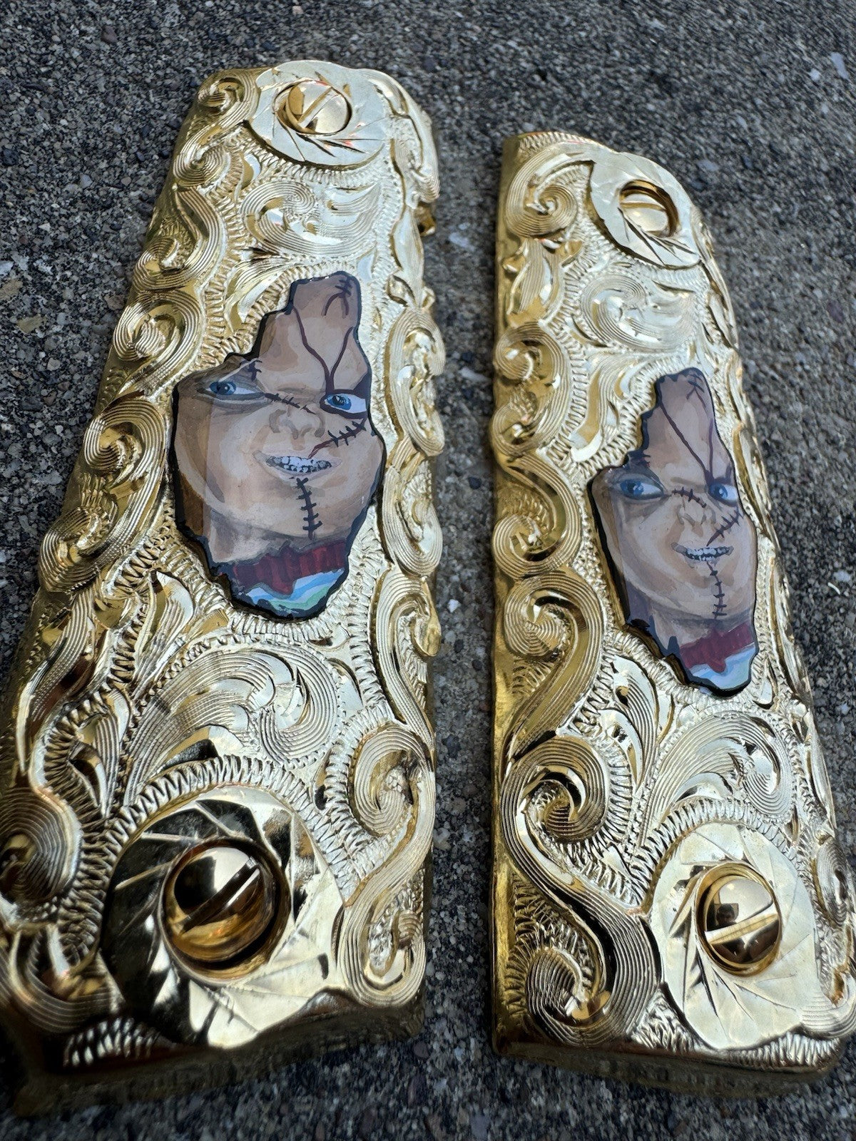 1911 45 38 Super Chucky Full Size Gold Gun Pistol Grip Cachas & 24K Screws