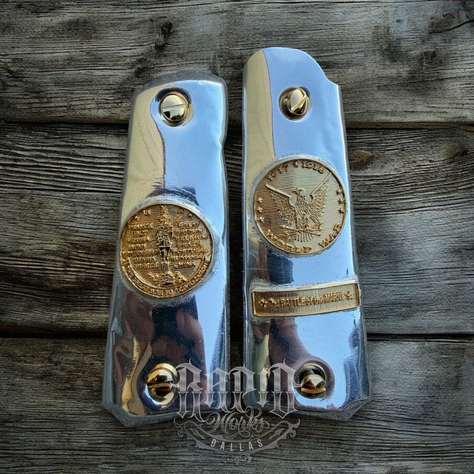 1911 45 38 Super Full Size Gold Gun Pistol Grip Cachas Chapeado & 24K Screws