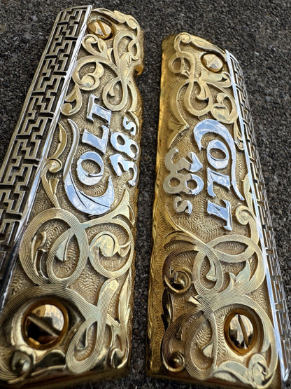 1911 45 38 Super Full Size Colt Gold Gun Pistol Grip Cachas & 24K Screws