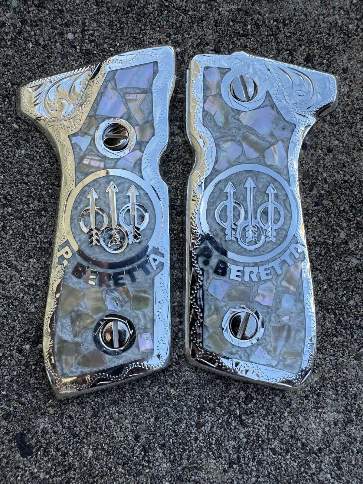 Beretta 92FS Cachas Plated Pistol Custom Grips & Polished Screws