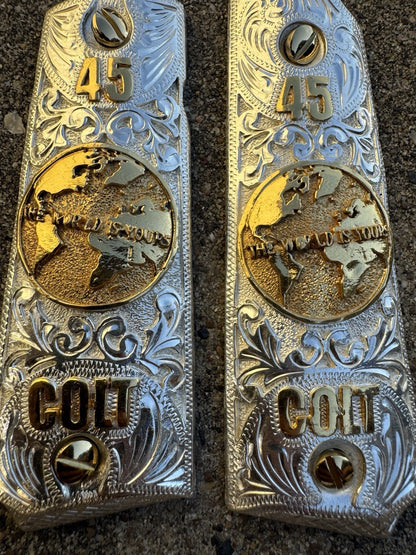 1911 45 38 Super Full Size World Is Yours Gold Gun Pistol Grip Cachas & 24KScrew
