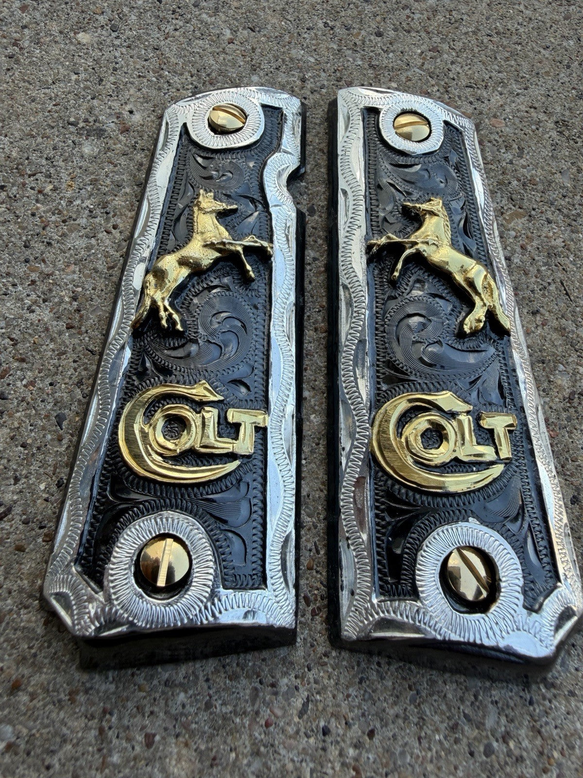 1911 45 38 Super Full Size Horse Gold Gun Pistol Grip Cachas & 24K Screws