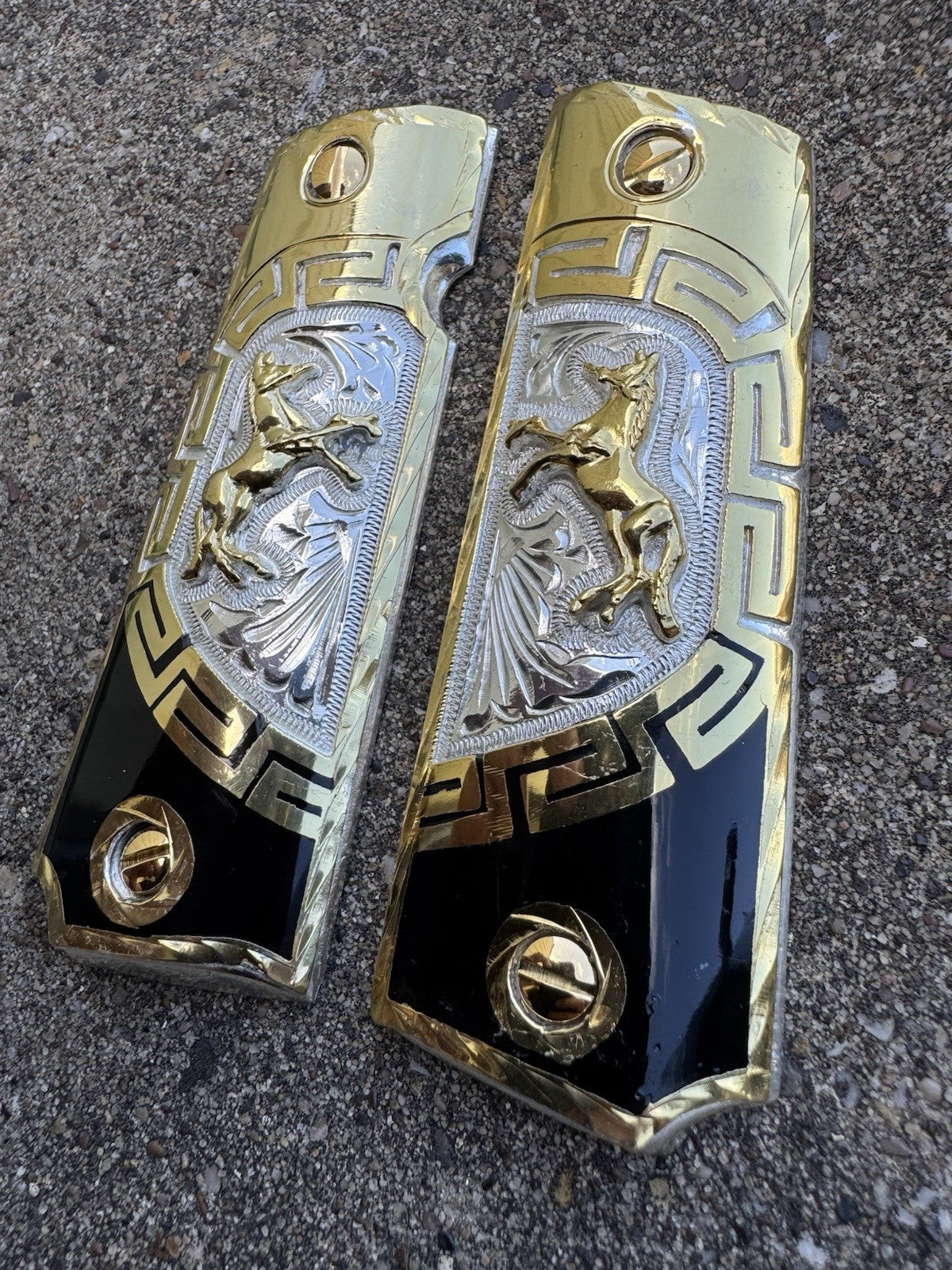 1911 45 38 Super Full Size Colt Horse Gold Gun Pistol Grip Cachas & 24K Screws