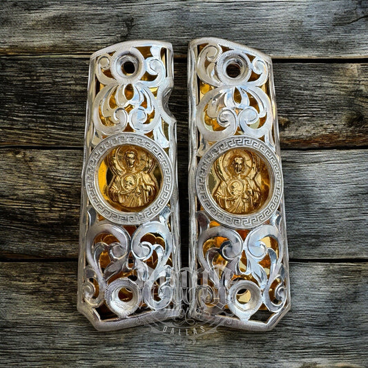 1911 45 38 Super Full Size San Judas Gold Gun Pistol Grip Cachas & 24K Screws