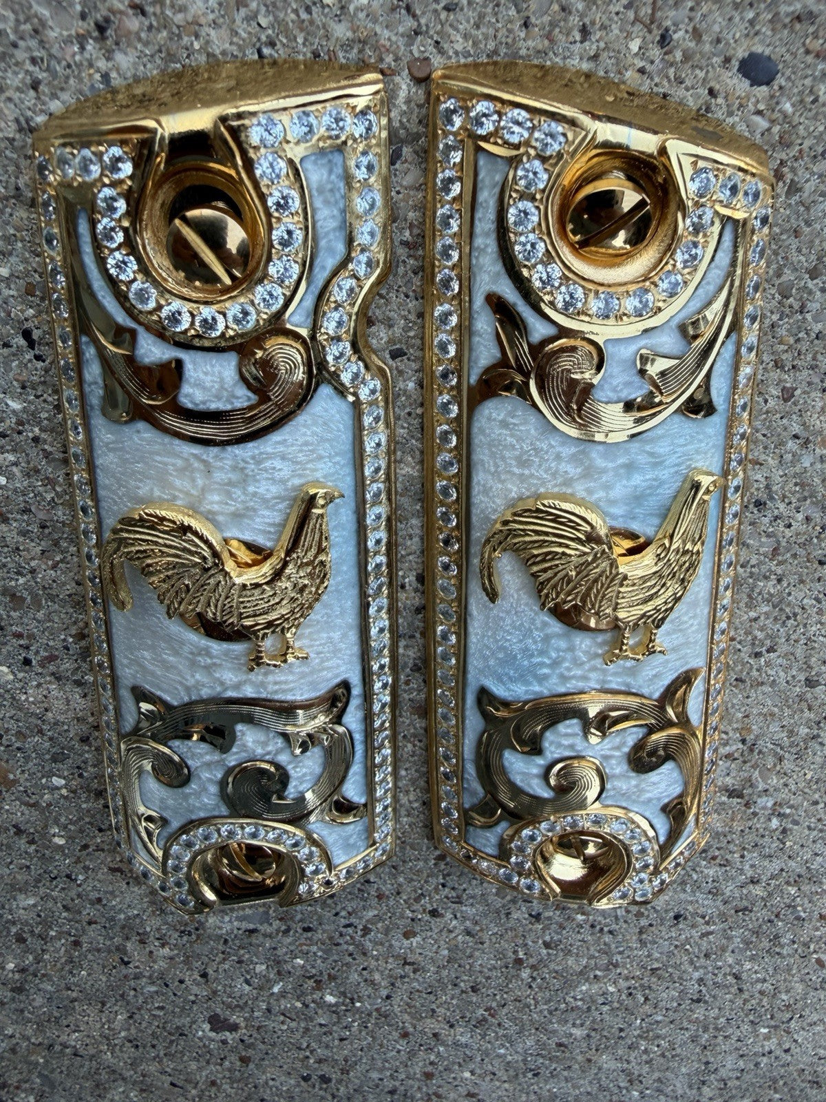 1911 ZIRCONIA 45 38 SUPER GALLO GOLD GUN PISTOL GRIP CACHAS & 24K  SCREWS