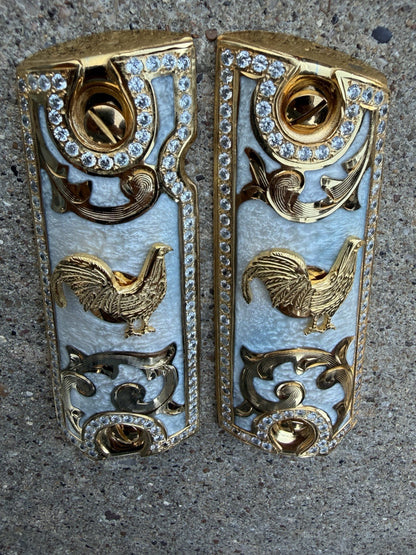 1911 ZIRCONIA 45 38 SUPER GALLO GOLD GUN PISTOL GRIP CACHAS & 24K  SCREWS