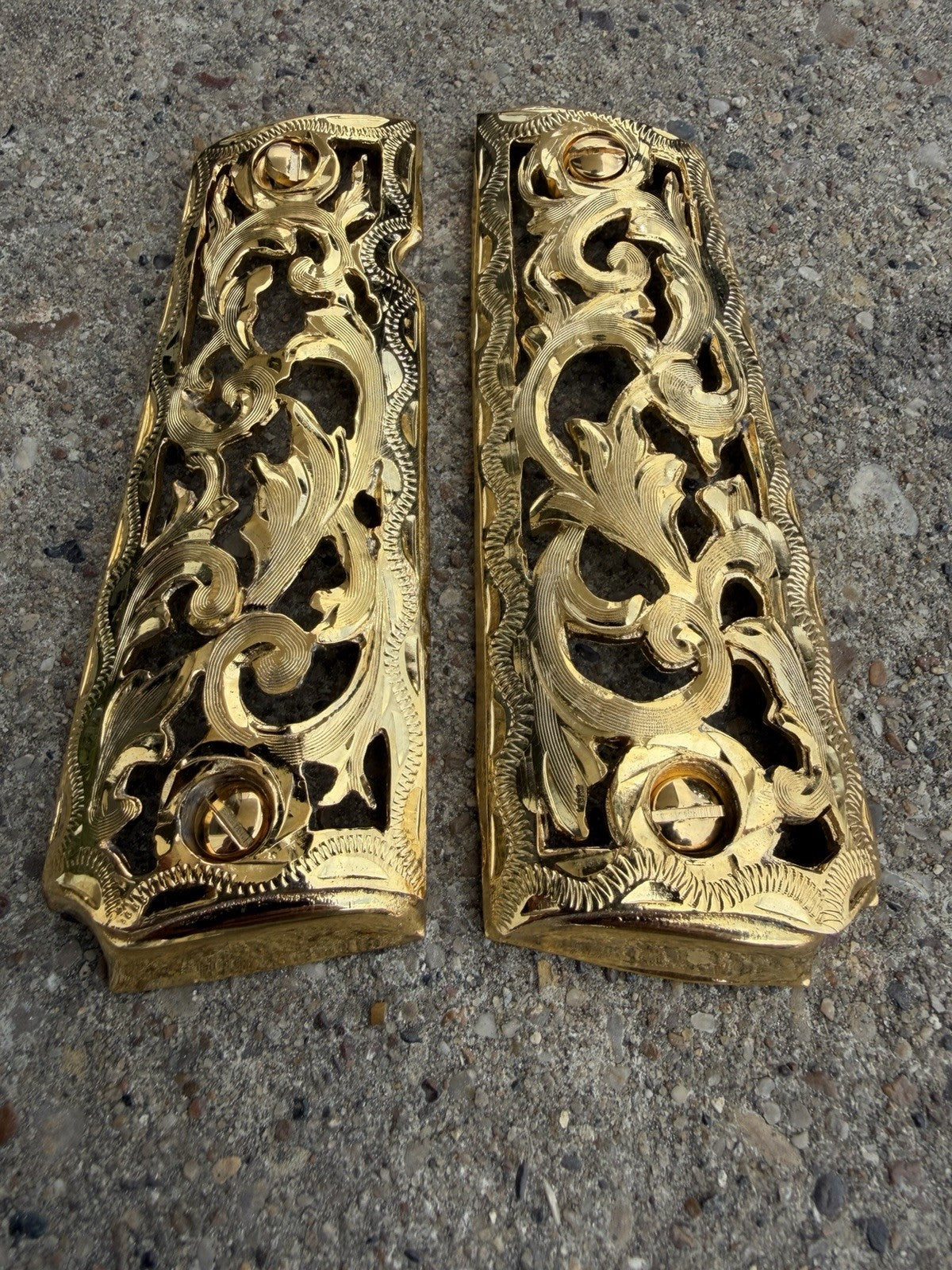 1911 45 38 Super Full Size Gold Gun Pistol Grip Cachas Chapeado & 24K Screws