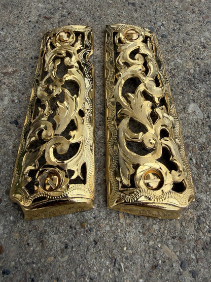 1911 45 38 Super Full Size Gold Gun Pistol Grip Cachas Chapeado & 24K Screws