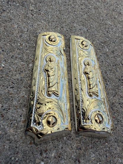 1911 45 38 Super Full Size San Judas Gold Gun Pistol Grip Cachas & 24K Screws
