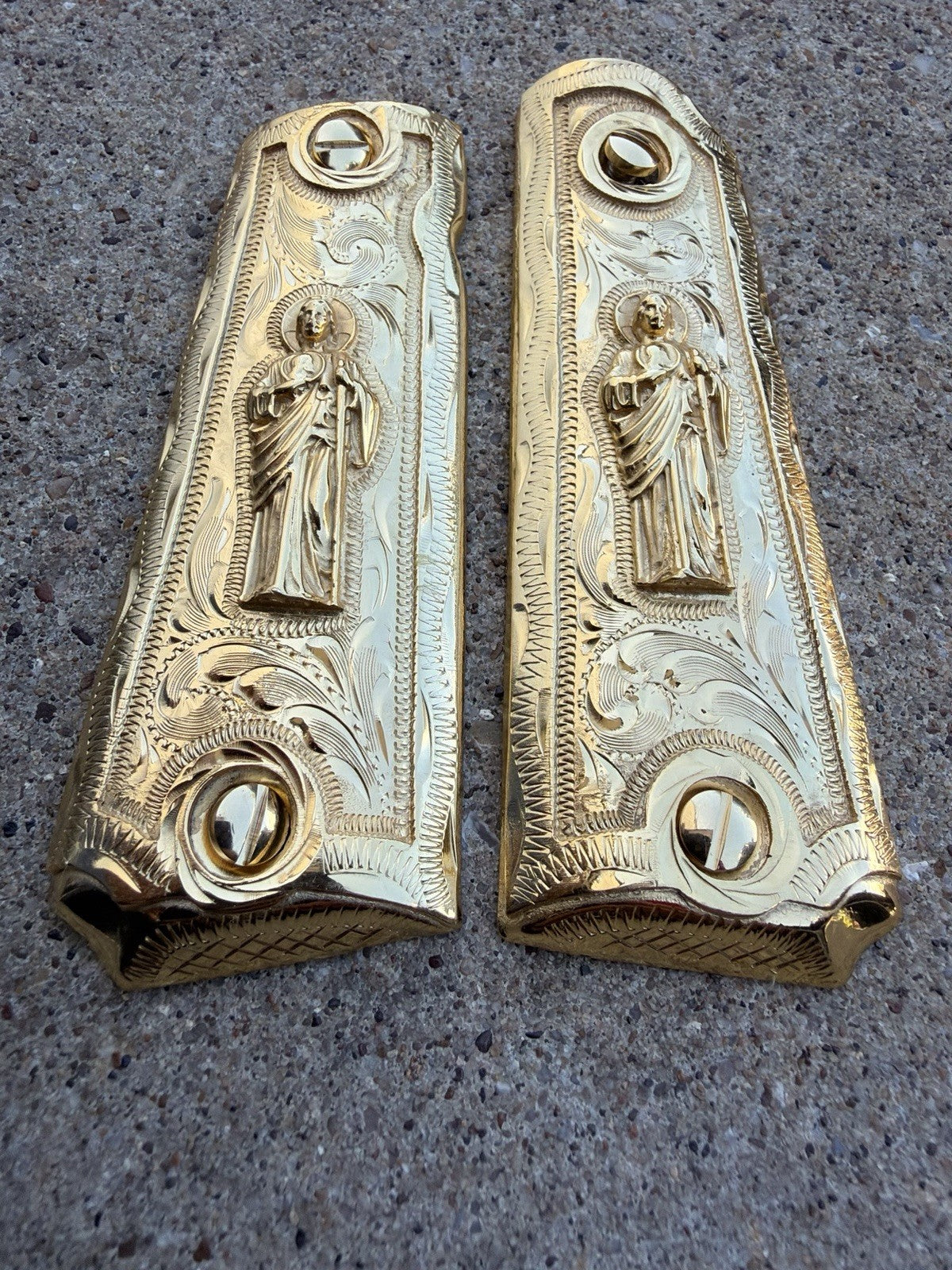 1911 45 38 Super Full Size San Judas Gold Gun Pistol Grip Cachas & 24K Screws