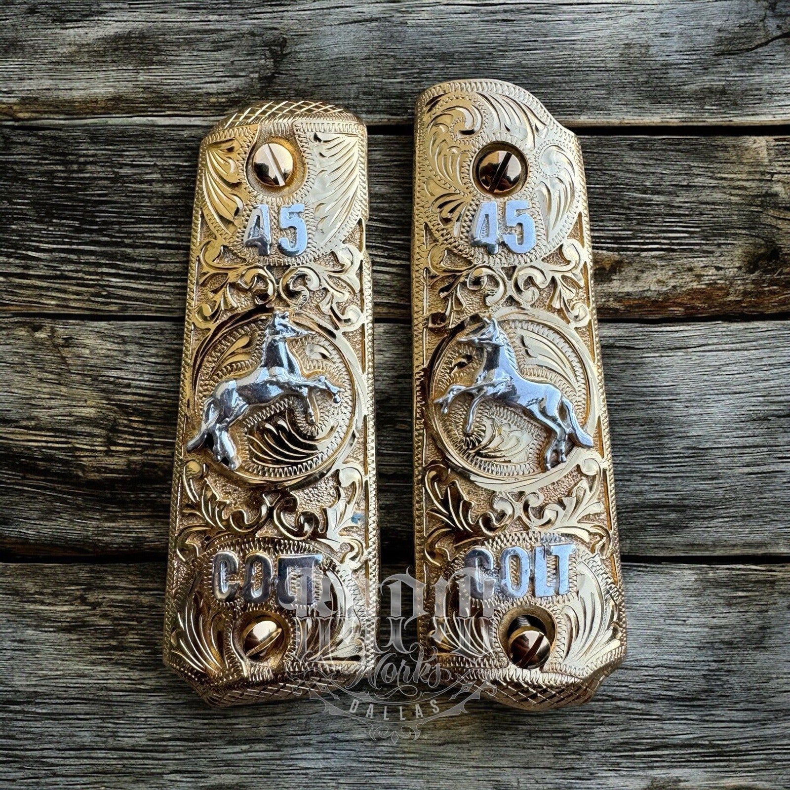 1911 45 38 Super Full Size Colt Horse Gold Gun Pistol Grip Cachas & 24K Screws