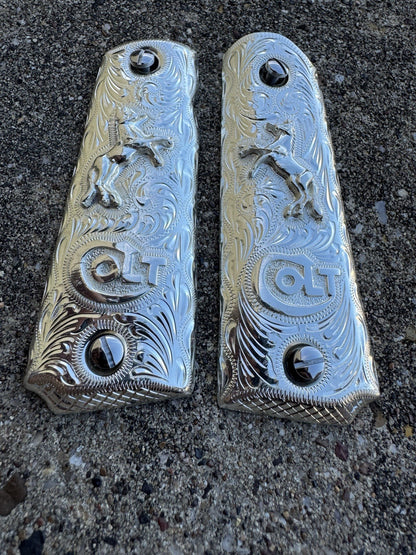 1911 45 38 Super Full Size Colt Horse Gun Pistol Grip Cachas & Polished Screws