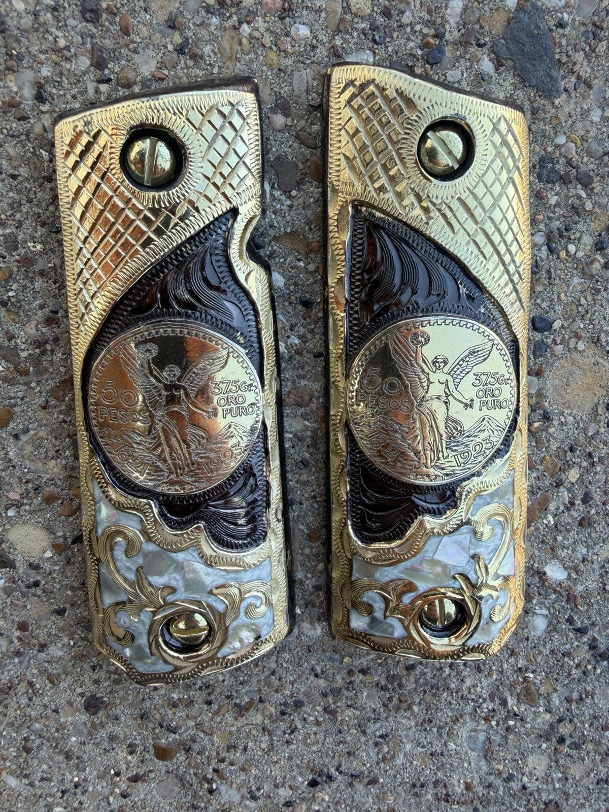 1911 45 38 Super Full Size Centenario Gold Gun Pistol Grip Cachas & 24K Screws